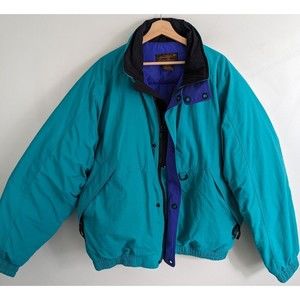 VTG 90s Eddie Bauer MENS XLT Color Block Goose Down Puffer Jacket Coat Parka